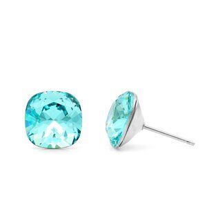 10mm Turquoise Swarovski Studs | Cushion Cut Crystal Earrings | Hypoallergenic